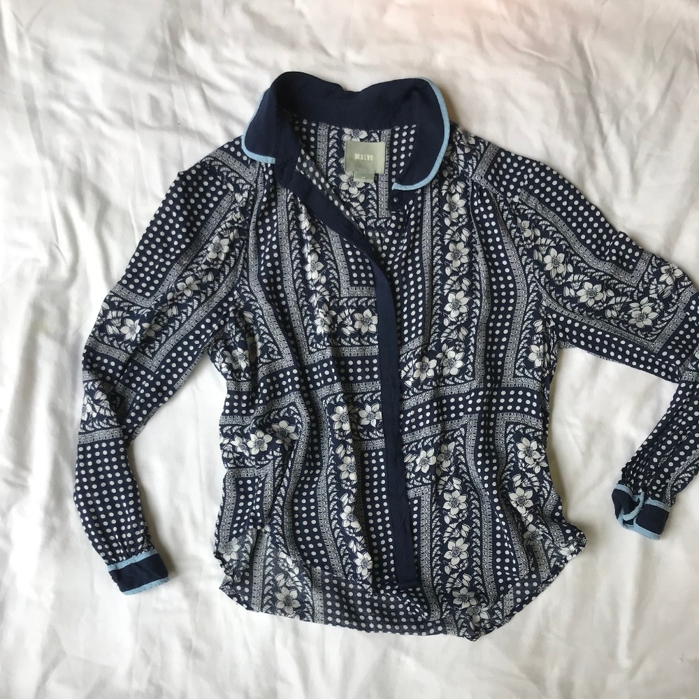 Maeve Anthropology Navy Blouse